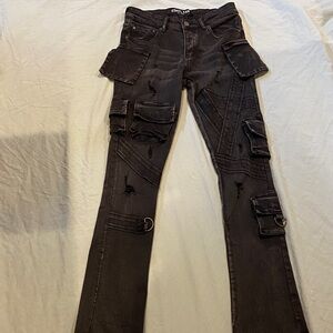 Men Essential Lab Black Cargo Stacked Jeans with Pockets